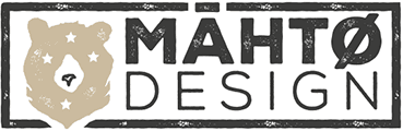 Logo MAHTØ DESIGN : tête d’ours stylisée et typographie avec texture.